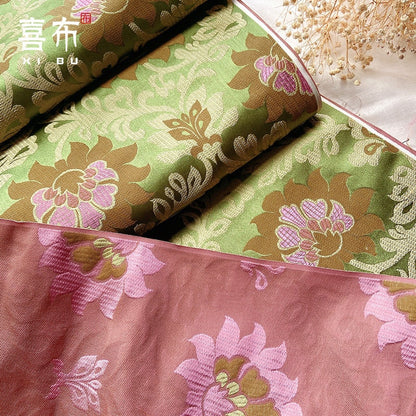 Tissu brocart Lotus Lurex : 75 cm de large, textile tibétain