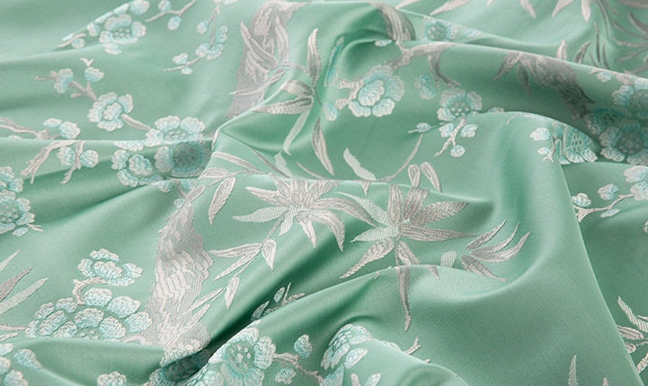 Bamboo & Plum Blossom Brocade Jacquard Fabric: 57"W Damask Upholstery