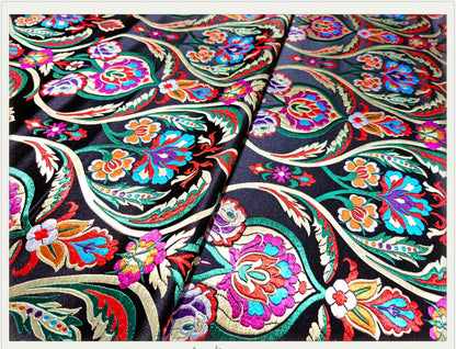 Tissu brocart de soie à motifs floraux (largeur 75 cm) : Ameublement et couture