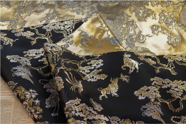 Gold Thread Jacquard Fabric: 3D Embossed Woven Material, 63"W