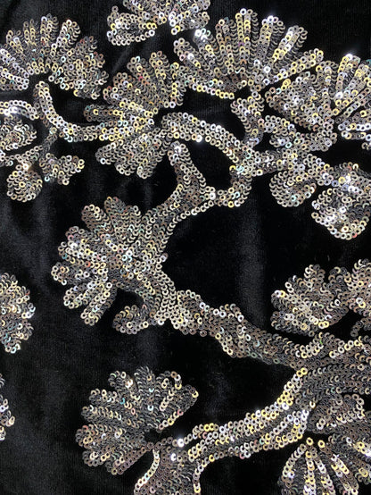 Velvet Embroidery Fabric: Beaded Pillar Design, 43"W Designer Material