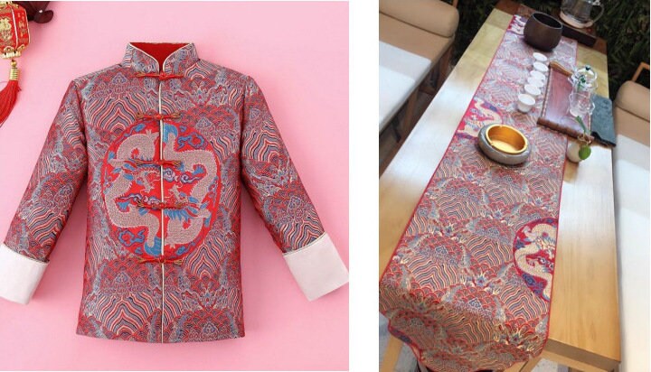 Dragon Sea Wave Brocade Fabric: Silk Rayon Jacquard (29.5"/75cm)