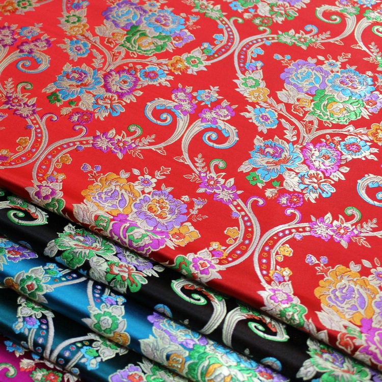Tissu brocart à motifs floraux : 75 cm de large, style tibétain vintage, soie et rayonne