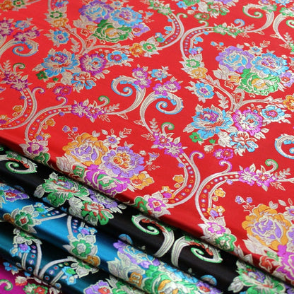 Tissu brocart à motifs floraux : 75 cm de large, style tibétain vintage, soie et rayonne