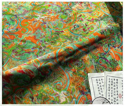 Rayon Silk Jacquard Xiangyun Fabric, Flowing Rainbow Vine Handcrafted Textile for Dressmaking, Quilting, DIY Sewi"W