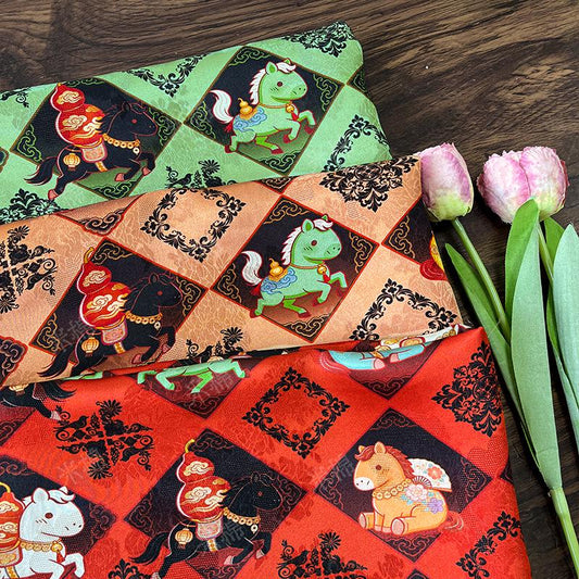 Diamond Jacquard Rayon Fabric ��� Horse Mot" Wide