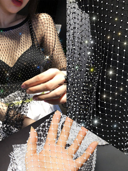 Rhinestone Mesh Fabric, Bling Galaxy Design, Sewing Fabric, 5" Wide