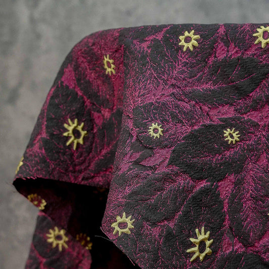 Tissu jacquard à motif floral 3D en relief - Matière tissée texturée en relief