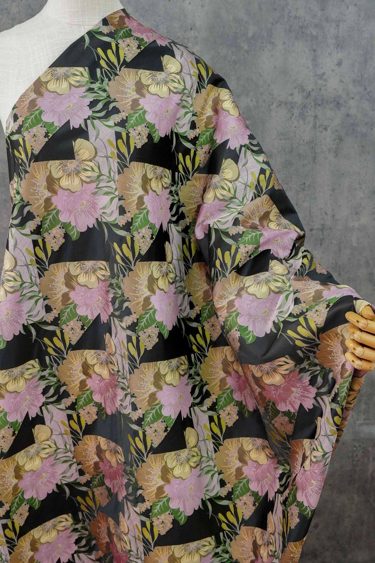 Black Floral Jacquard Brocade Fabric: Romantic Yarn-Dyed Sewing Material, 55"W