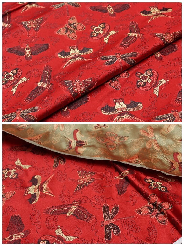 Kite Brocade Fabric: Silk Rayon Blend, Wedding Dress Material (29.5"W)