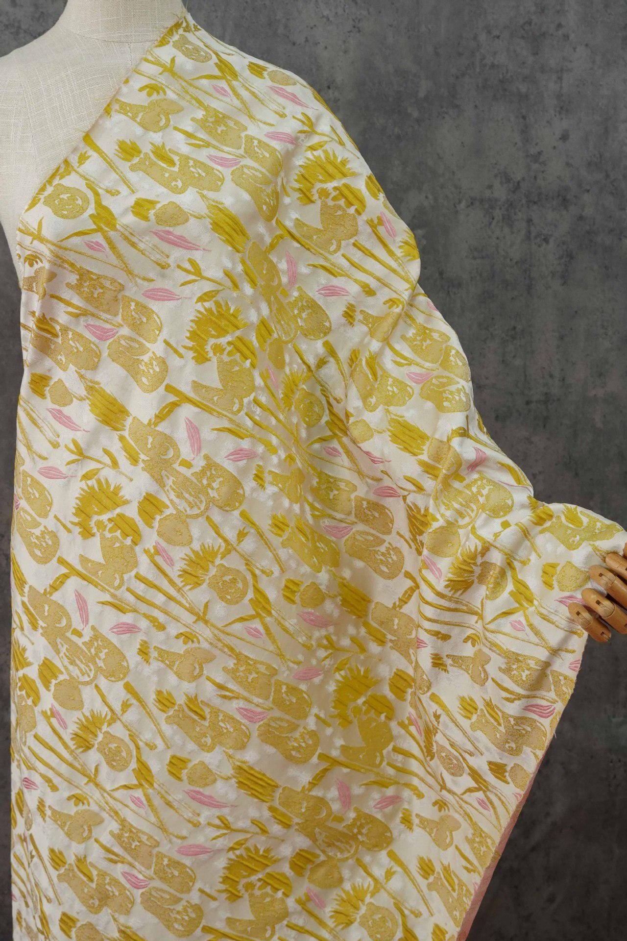 Hand-Drawn Tulips Jacquard Fabric: 3D Embossed Floral, 63" Wide