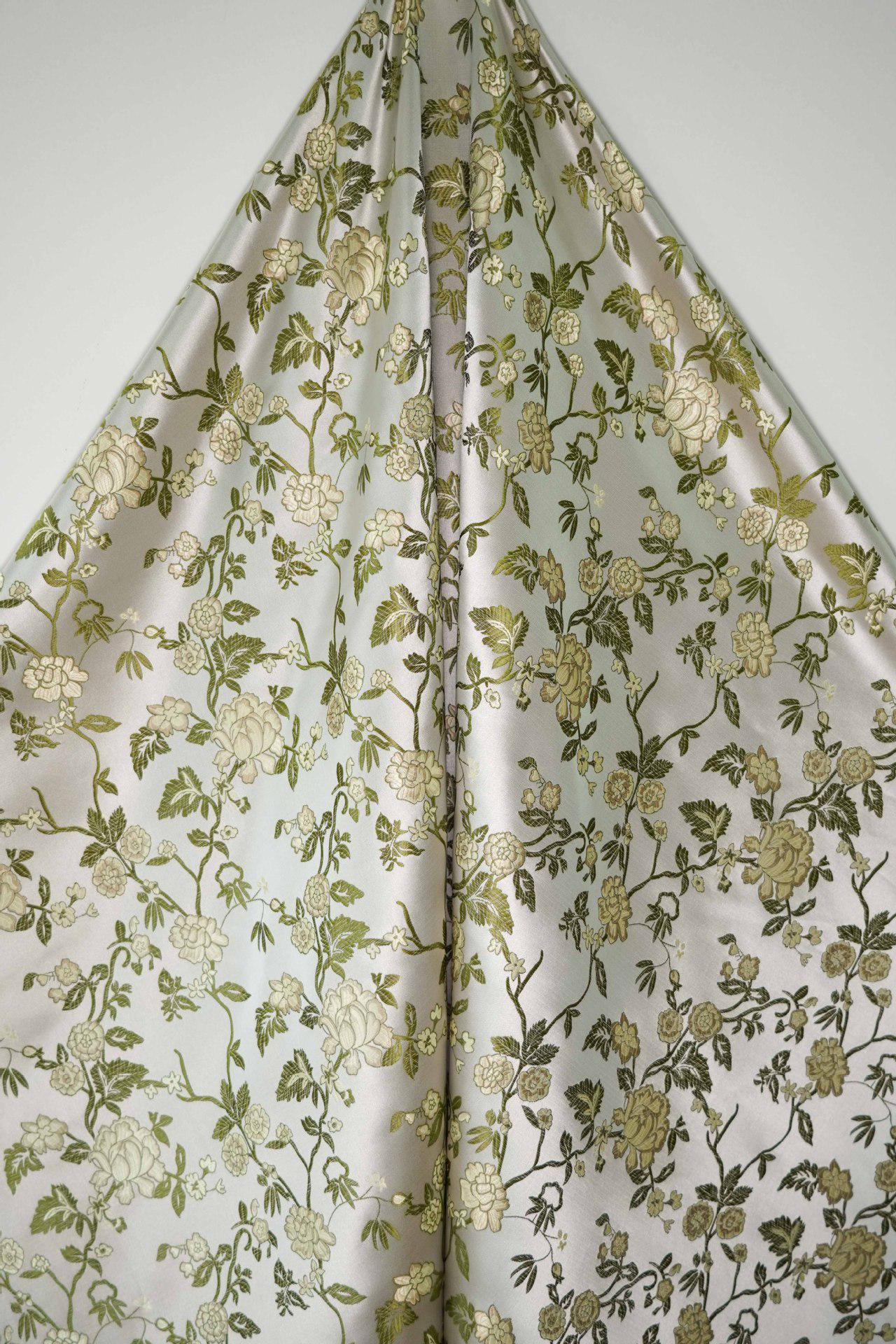 Floral Brocade Fabric: Light Green Jacquard, Cheongsam Qipao, 65" Wide