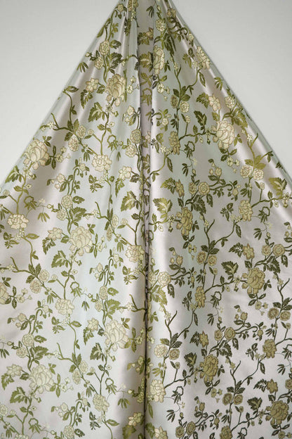 Floral Brocade Fabric: Light Green Jacquard, Cheongsam Qipao, 65" Wide
