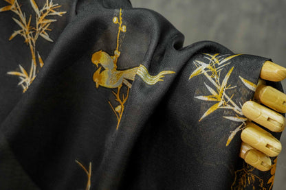 Bird & Bamboo Jacquard Fabric: Japanese Style Dress Fabric, 55"W