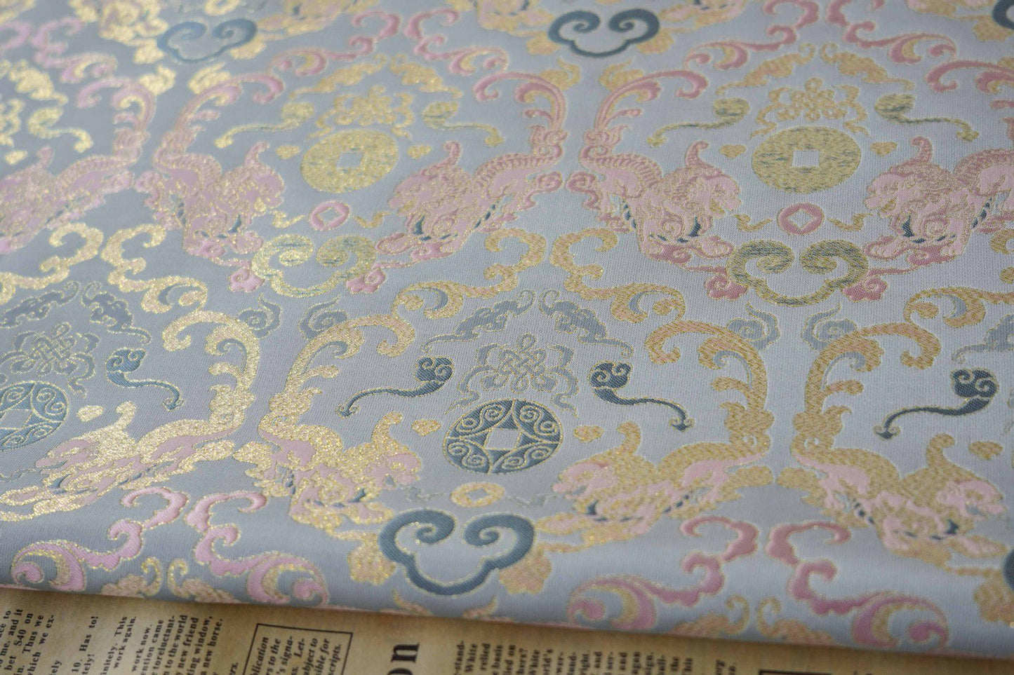 Gold Thread Brocade Fabric: Mongolian Tibetan Style, 59" Wide