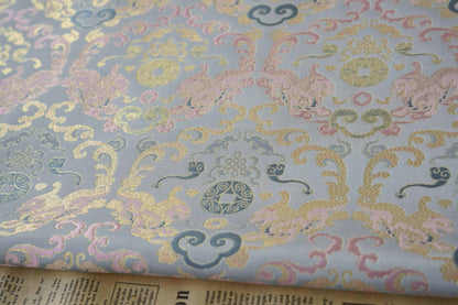Gold Thread Brocade Fabric: Mongolian Tibetan Style, 59" Wide