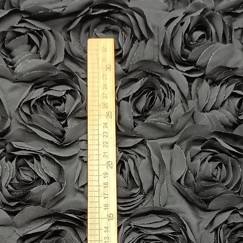 Black Rose Embroidery Fabric: 3D Floral Mesh, Bridal Veil, By The Yard