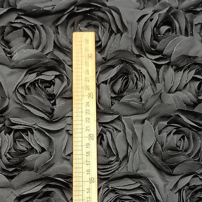 Black Rose Embroidery Fabric: 3D Floral Mesh, Bridal Veil, By The Yard