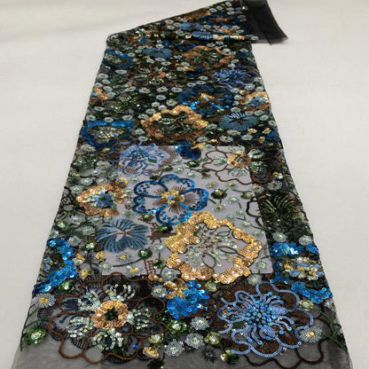 Tissu en dentelle à sequins brodée de fleurs, 124 cm de large
