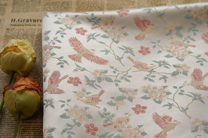 Crane Bird Jacquard Satin Fabric: 59"W Brocade Upholstery & Drapery