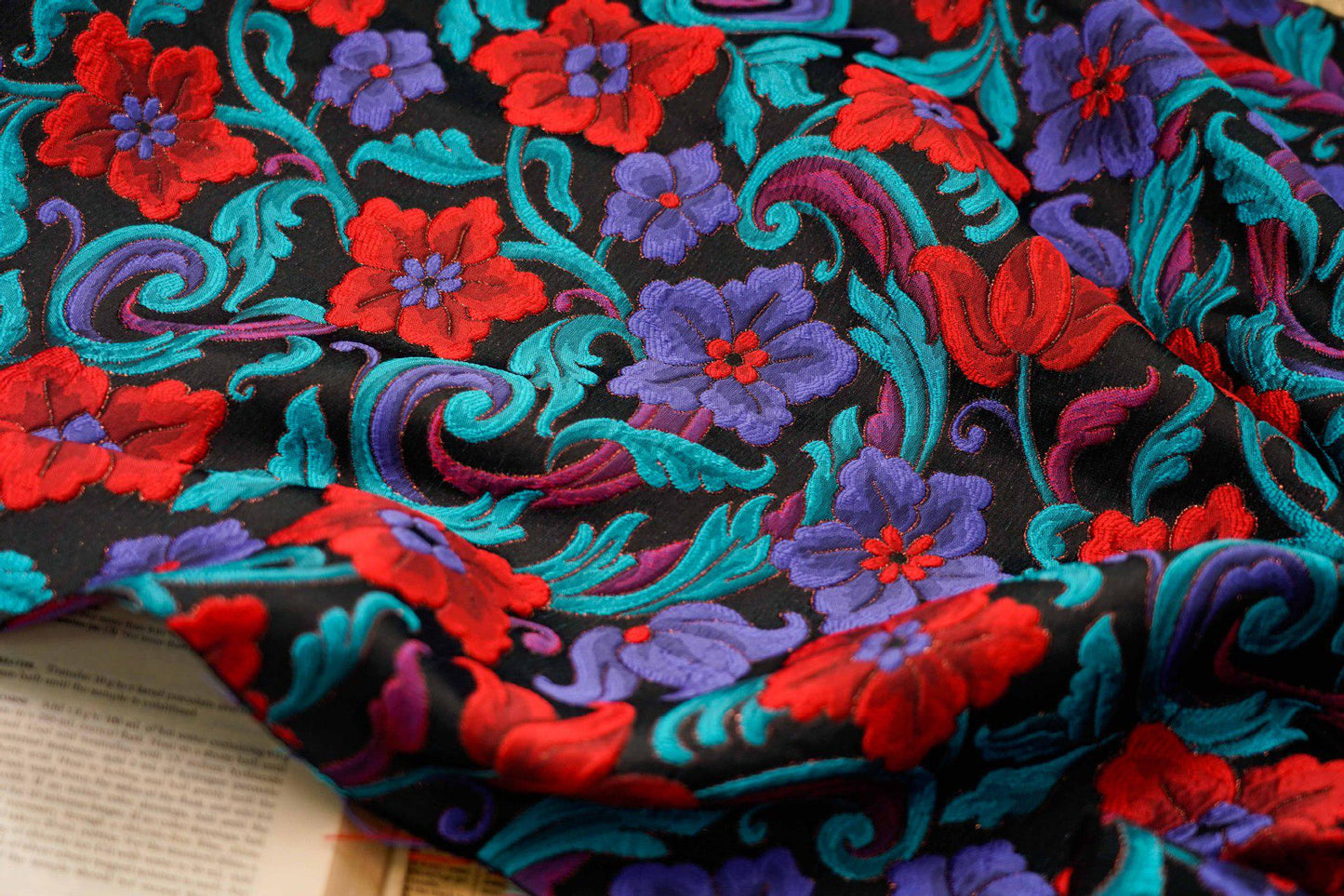 Floral Lurex Jacquard Fabric: 3D Flower Pattern, 62" Wide By 1 Meter