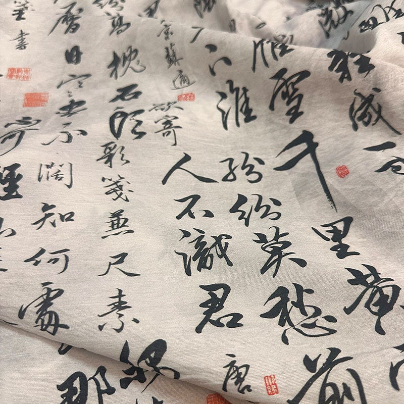 Tissu Tencel Ramie : imprimé calligraphie chinoise, matériel de couture