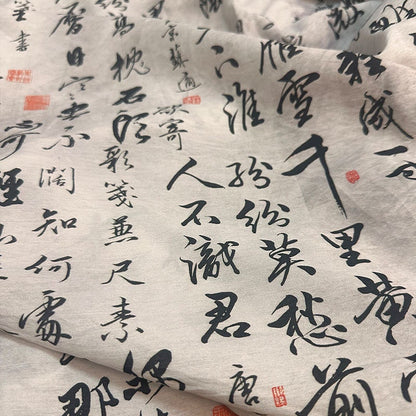 Tissu Tencel Ramie : imprimé calligraphie chinoise, matériel de couture