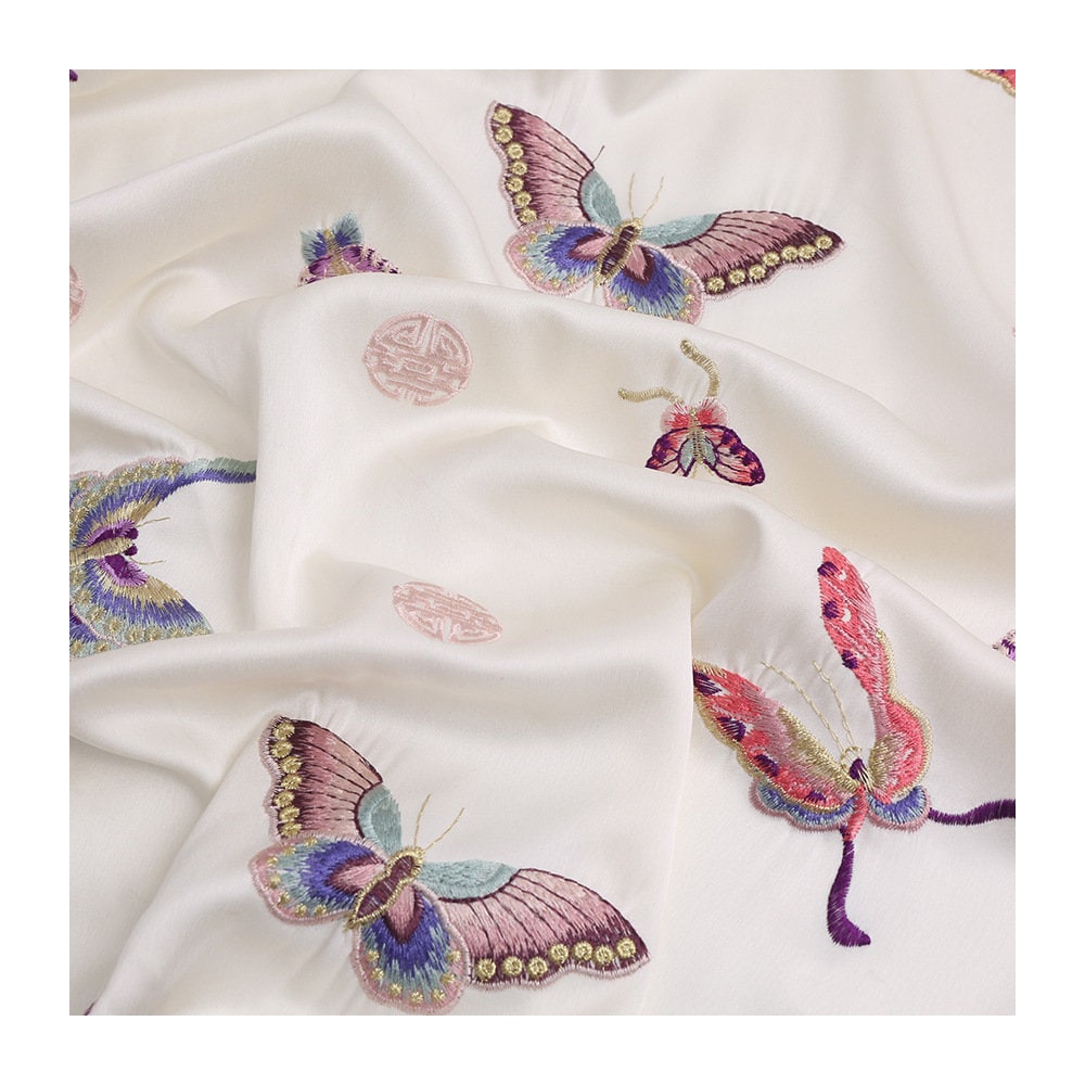 Butterfly Embroidery Satin Fabric - Cheongsam Dress Material (49"W)