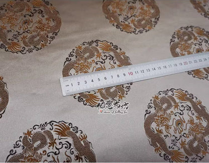 Champagne Chinese Dragon Silk Brocade Fabric: Costume & Decor, 29.5"W