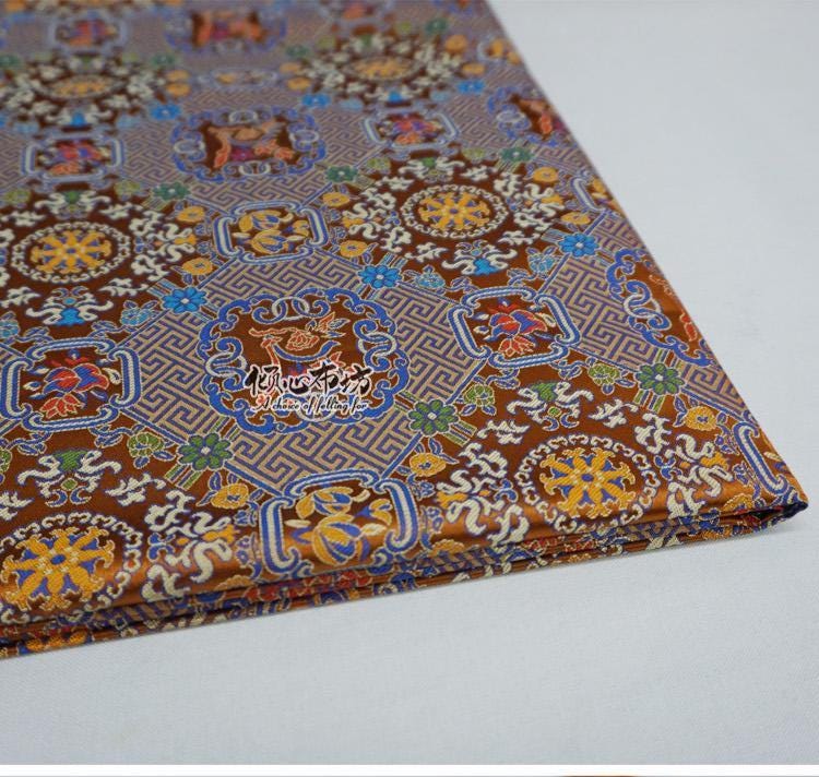 Caramel Brocade Fabric: Chinese Jacquard Weave Silk Satin (29.5" Wide)
