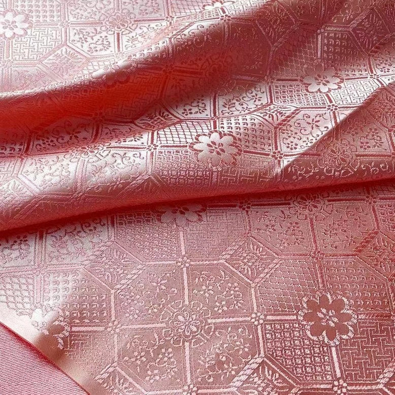 Bao Xianghua Brocade Fabric: Silver Satin, 29.5" Wide, Upholstery & Sewing