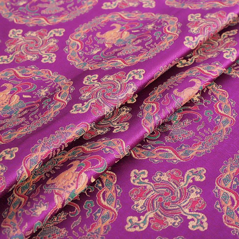 59"W Chinese Zodiac Silk Brocade Fabric: Rose Red Emperor Robe Material