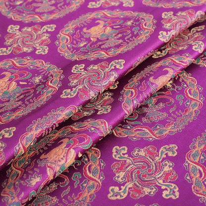 59"W Chinese Zodiac Silk Brocade Fabric: Rose Red Emperor Robe Material