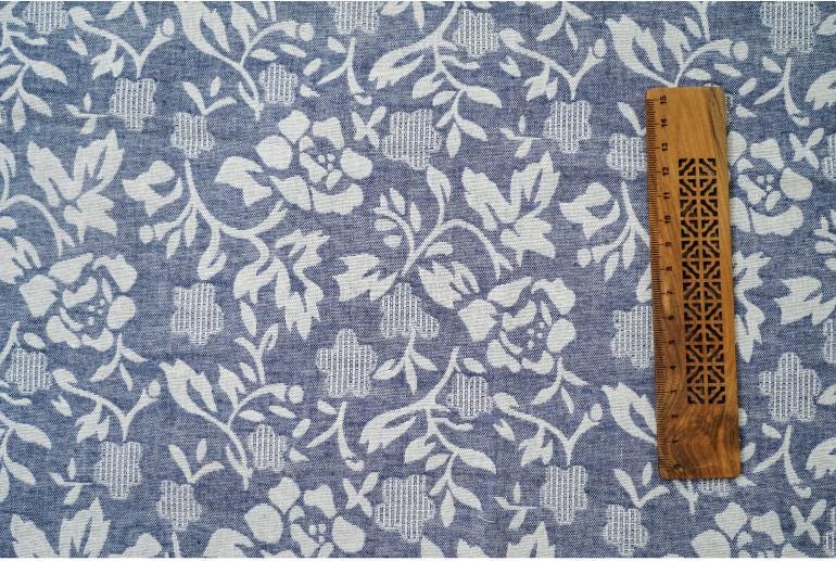 Japanese Floral Cotton Fabric: Blue Kimono Dress Sewing Material
