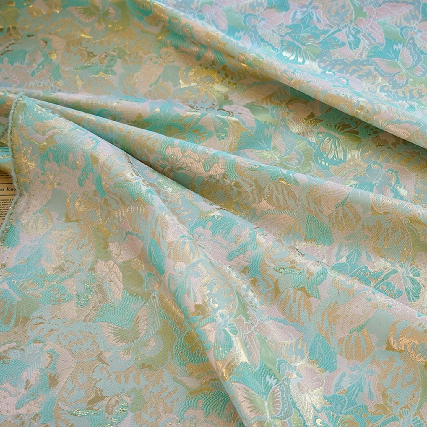 Gold Thread Butterfly Jacquard Fabric: 3D Oil Painting Texture, 59" Wide