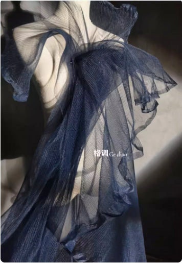 Pleated Tulle Mesh Fabric | Stiffened Silhouette, 59" Wide