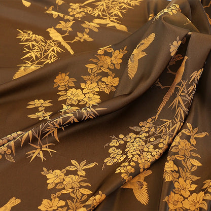 Tissu damassé à motifs d'oiseaux et de fleurs : imprimé en fil rouge nuage, 150 cm de large