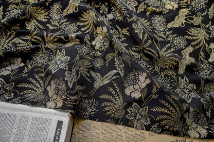 Gold Crane Jacquard Fabric: 3D Designer Upholstery, Prom Dress Sewing Fabric