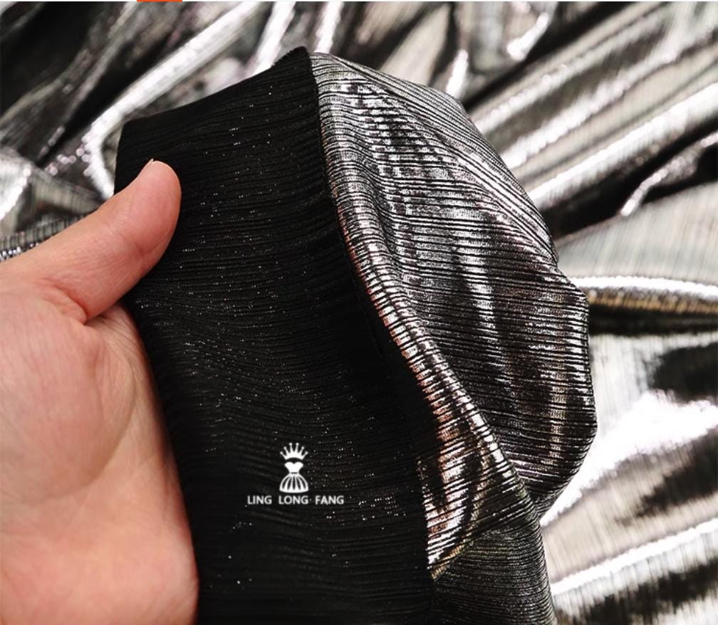 Metallic Foil Striped Knit Fabric: 4-Way Stretch, 56" Wide