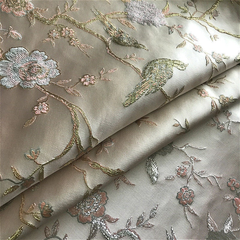 Metallic Brocade Fabric: Damask Jacquard Satin, 59"W, Upholstery & Sewing