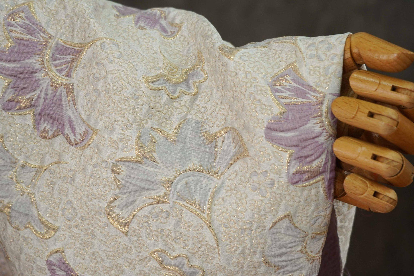 Gold Thread Jacquard Woven Fabric: 3D Lilac Floral Embossed Upholstery, Costume, Sewing - 60"W
