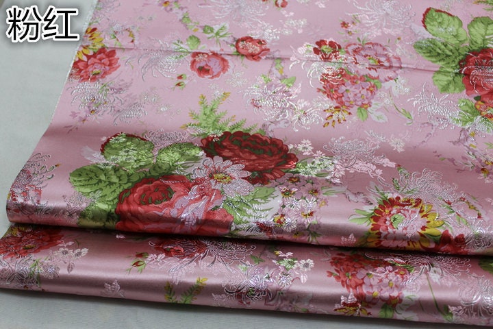 Silk Brocade Fabric: Peony Floral Design, Chinese Wedding Fabric