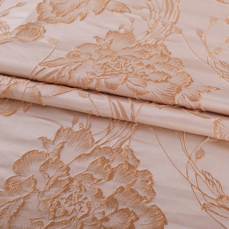Gold Embroidered Jacquard Fabric: 3D Floral Upholstery, Costume, Decor - 59"W