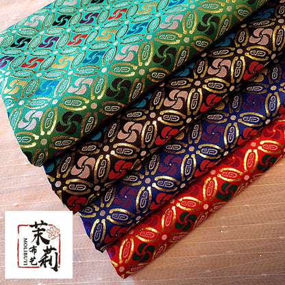 Windmill Flower Brocade Fabric: Chinese Silk Blend, 29.5" Wide