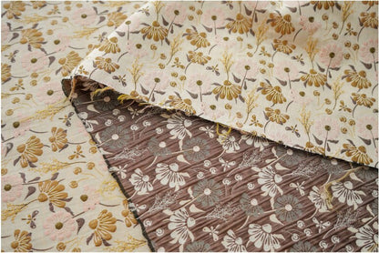 Floral Jacquard Woven Fabric: Coffee Pink Embossed Upholstery, 60" Wide