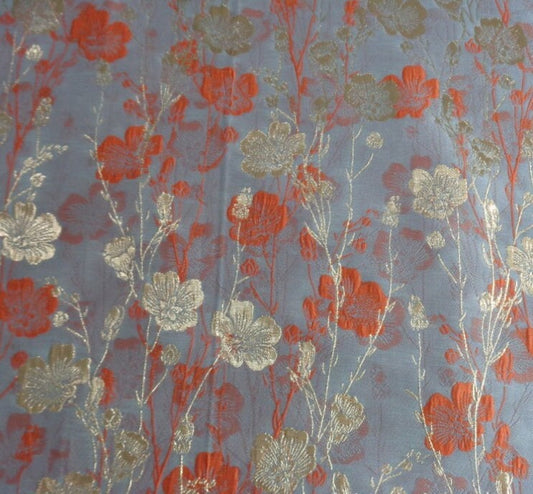 Tissu jacquard doré à motif floral : texture peinture à l’huile 3D, 145 cm de large