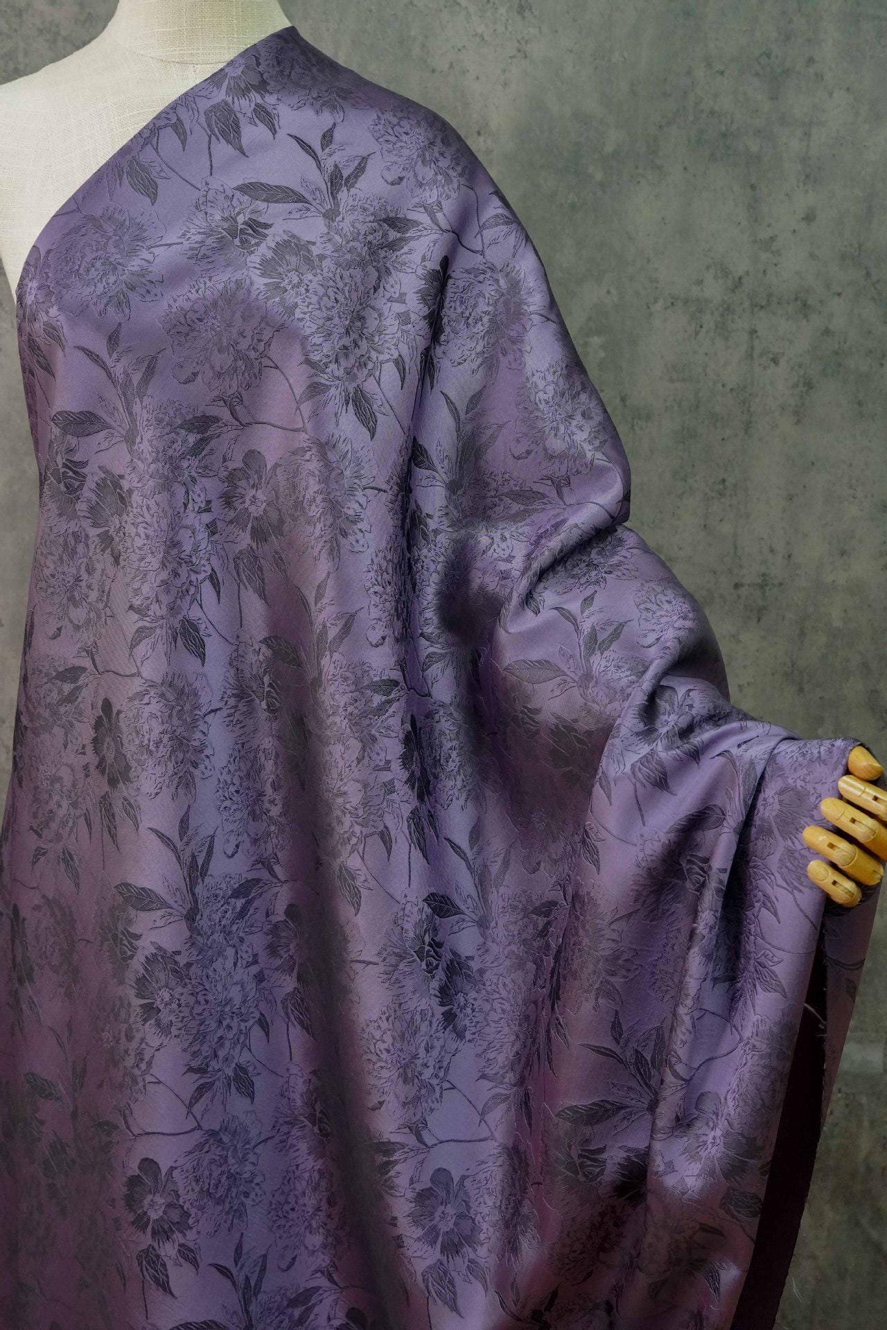Nishijin Woven Brocade Fabric: Gold Thread Purple Jacquard, 62" Wide - Poppylollipop