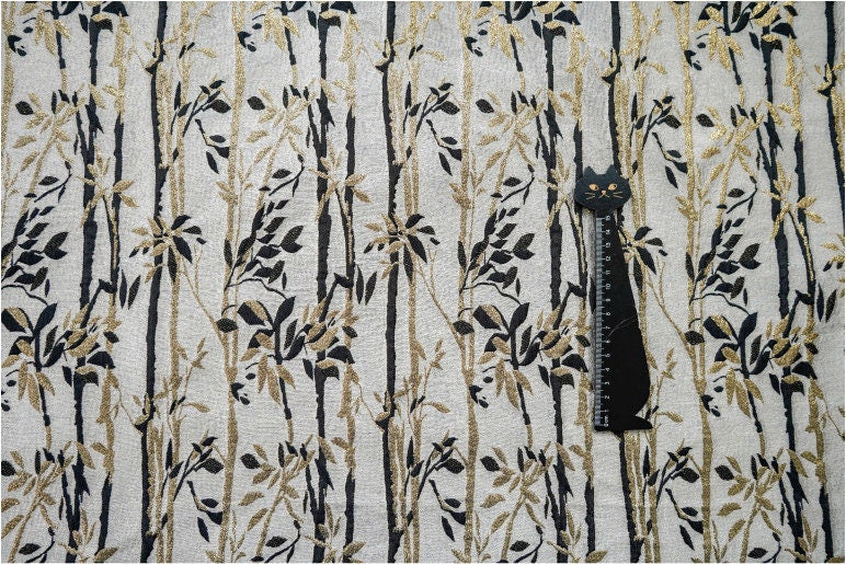 Gold Thread Bamboo Jacquard Fabric: 3D Designer Upholstery, 55" Wide