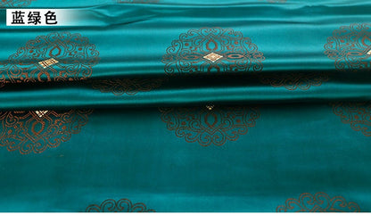 Tissu brocart bleu : jacquard de rayonne de style sino-mongol (largeur : 75 cm)
