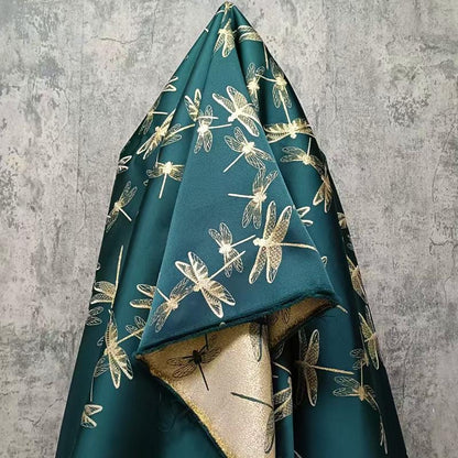 Gold Dragonfly Brocade Fabric: Elegant Cheongsam & Dress Textile